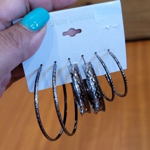 Fashion Earring Silver Tone Hoop Set